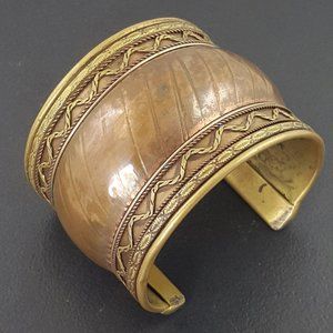 Vintage Chunky Brass and Copper Cuff Bracelet Made in India Mixed Metals